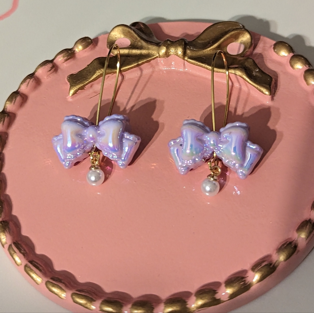 Purple Bead & Faux Pearl Dangle Earrings NEW!